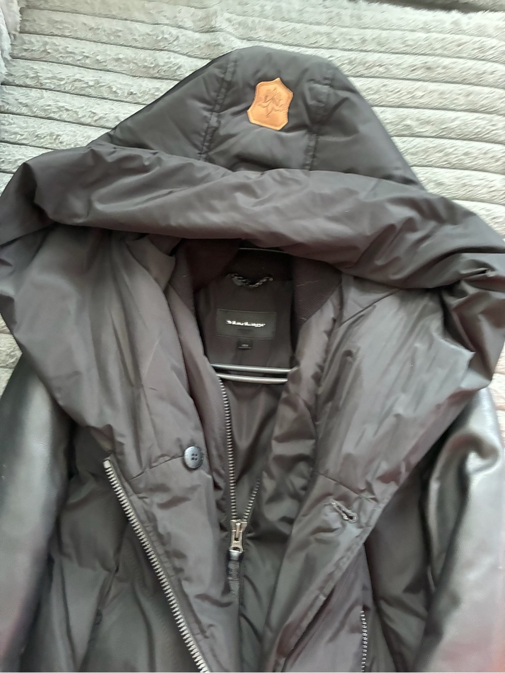 Mackage Black Quilted Puffer Coat with Leather Sleeves - Picture 3 of 5